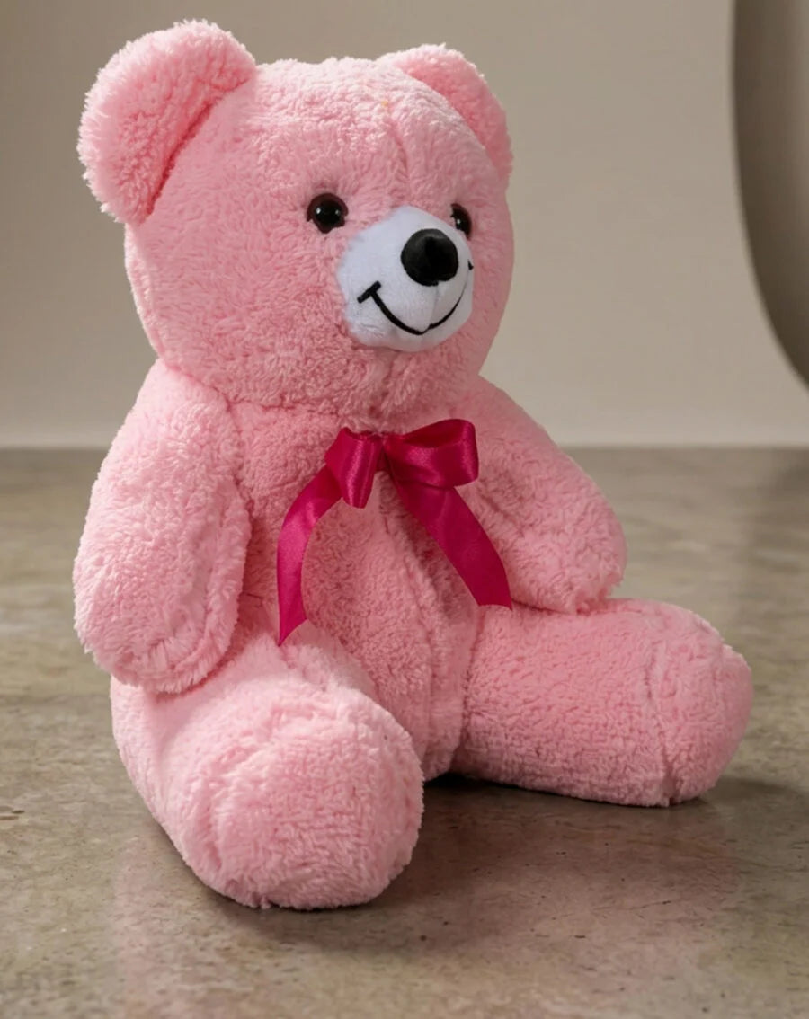 35 cm Pembe Kırmızı Fiyonklu Peluş Ayı Pofidik Hediye