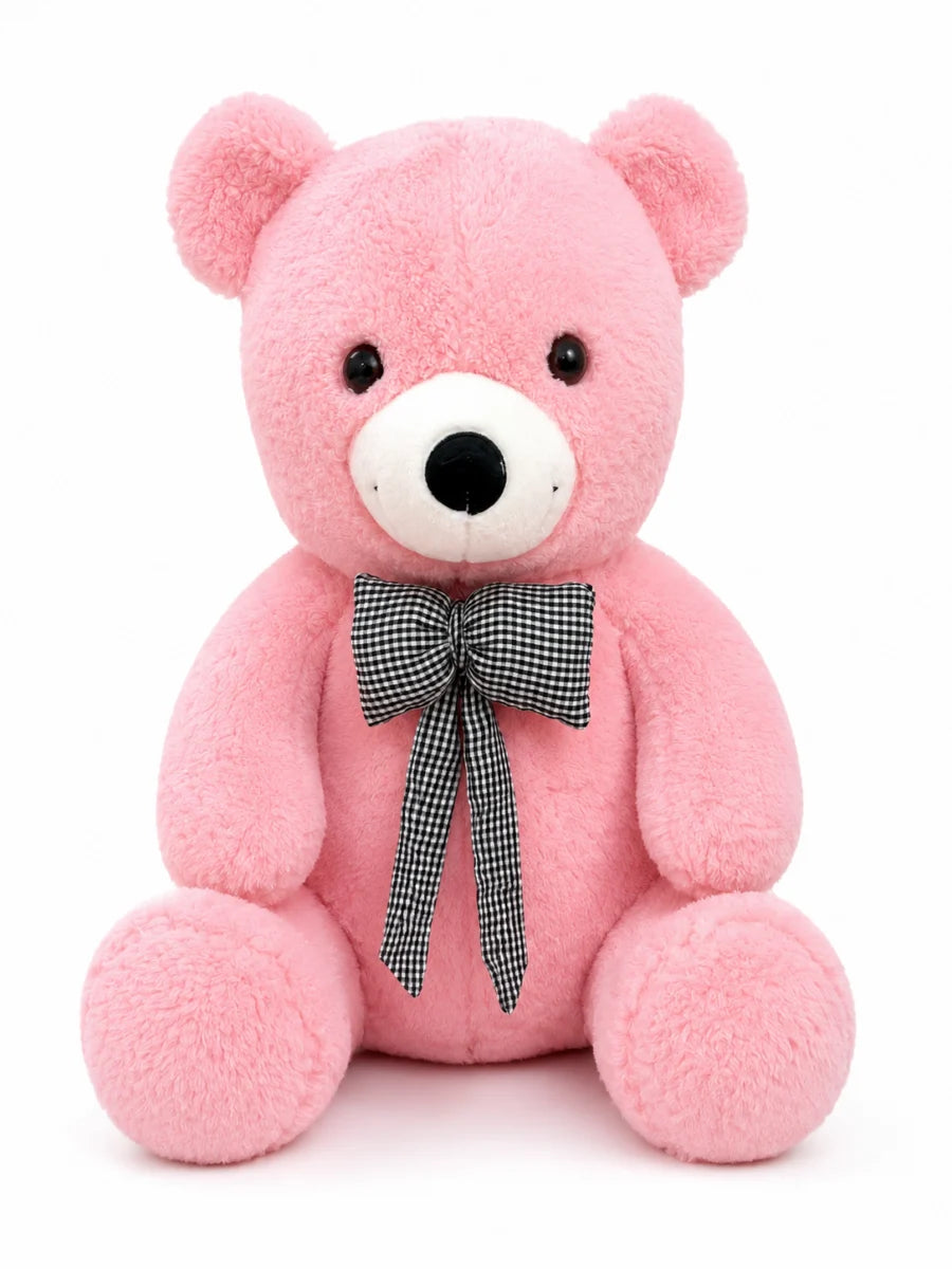 55 cm Pembe Ekoseli Fiyonklu Peluş Ayı Pofidik Hediye