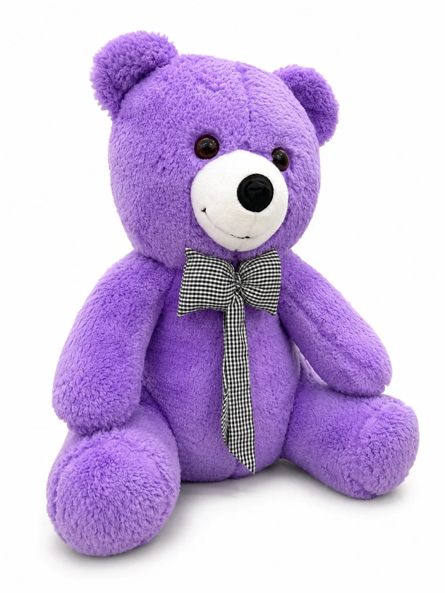 55 cm Mor Ekoseli Fiyonklu Peluş Ayı Pofidik Hediye