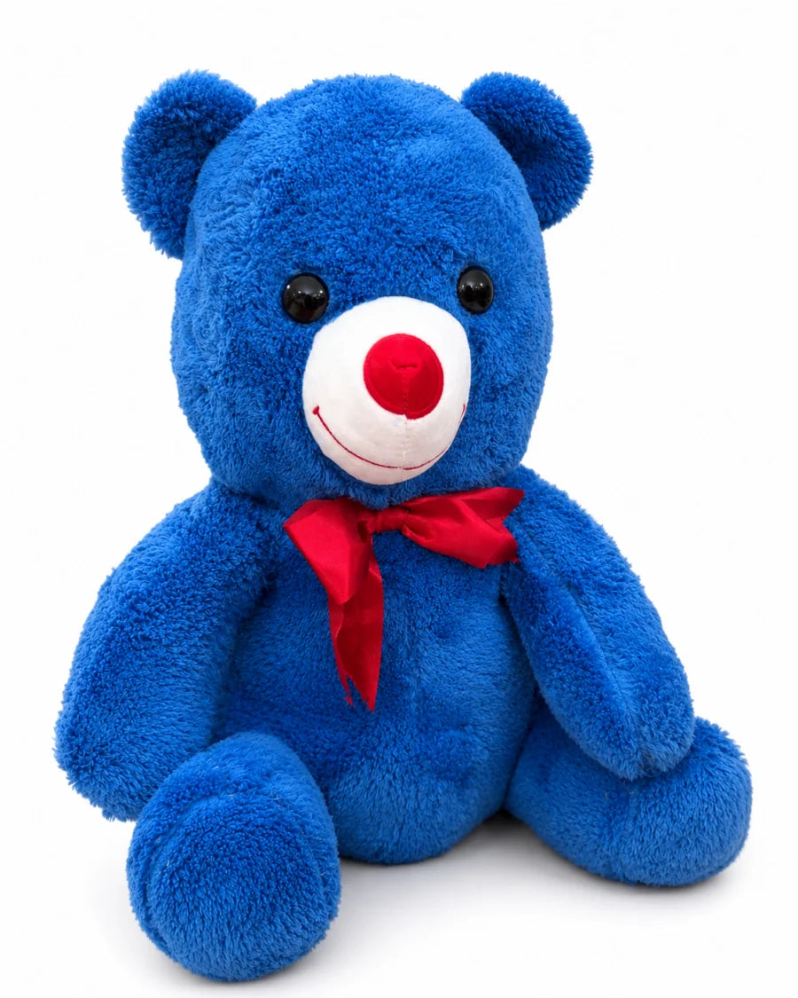 55 cm Mavi Kırmızı Fiyonklu Peluş Ayı Pofidik Hediye