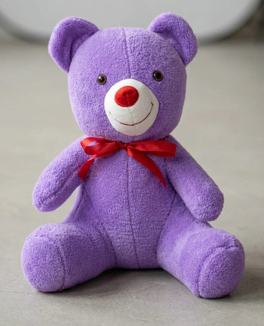 35 cm Mor Kırmızı Fiyonklu Peluş Ayı Pofidik Hediye
