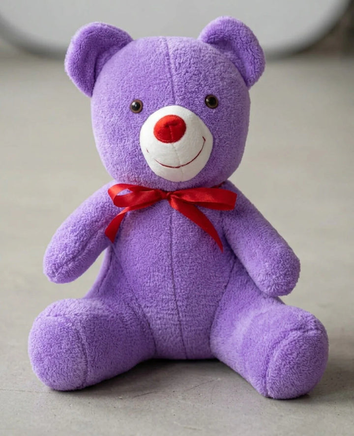 35 cm Mor Kırmızı Fiyonklu Peluş Ayı Pofidik Hediye