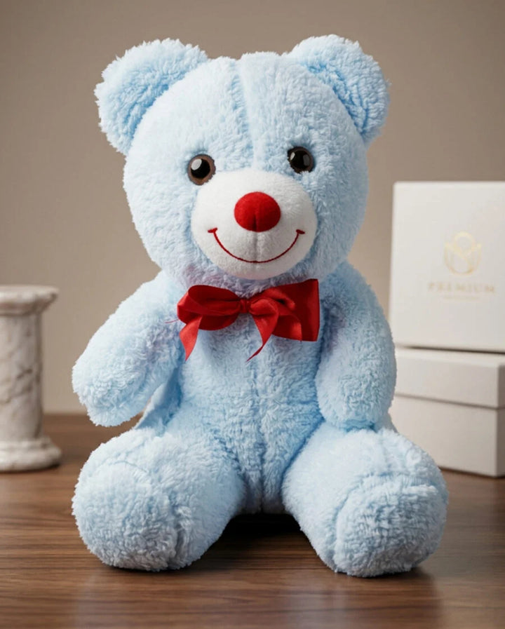 35 cm Mavi Kırmızı Fiyonklu Peluş Ayı Pofidik Hediye