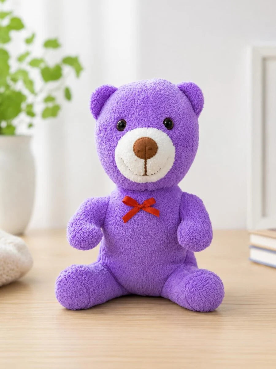25 cm Mor Kırmızı Fiyonklu Peluş Ayı Pofidik Hediye