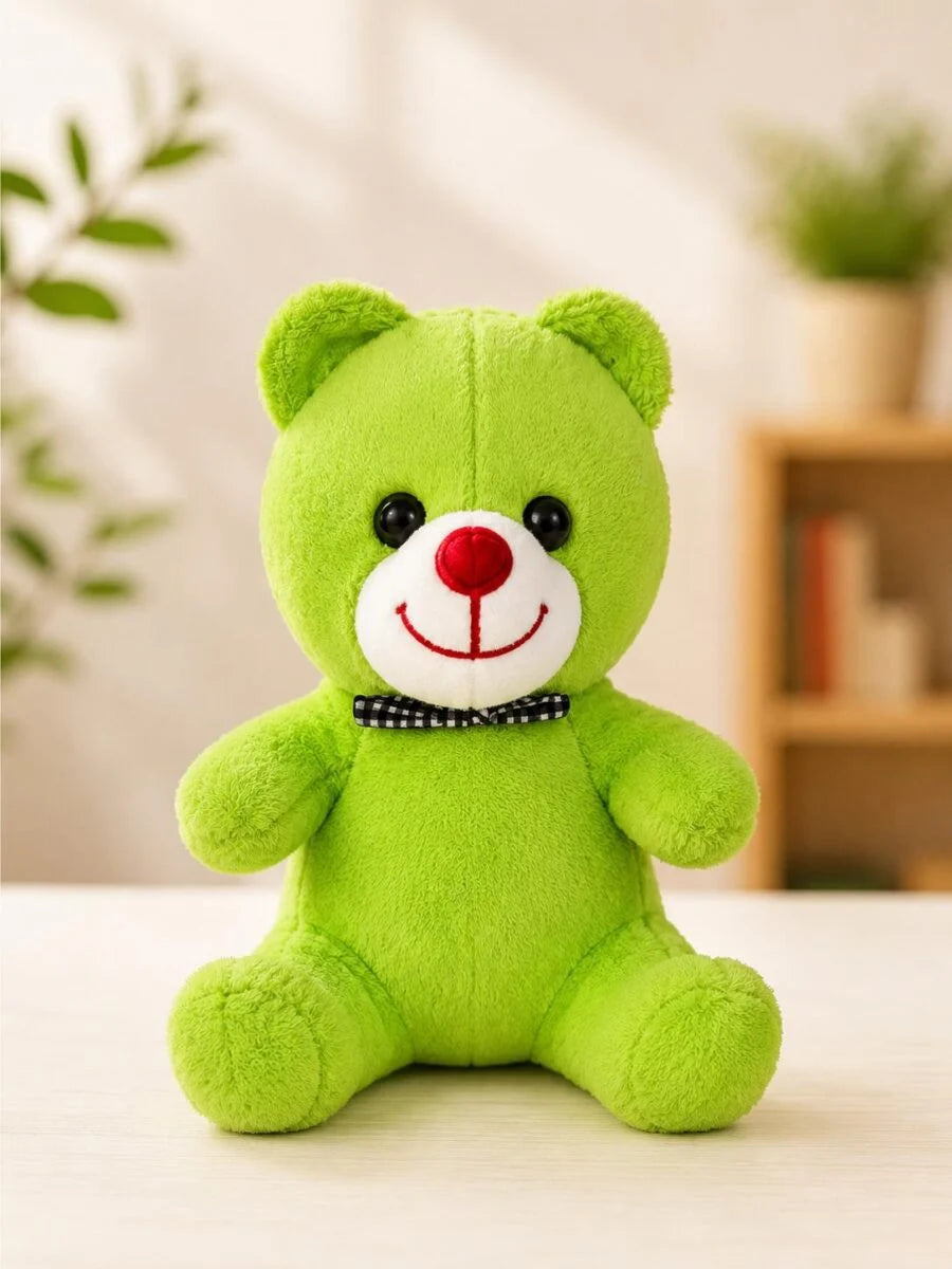 25 cm Yeşil Ekoseli Papyonlu Peluş Ayı Pofidik Hediye
