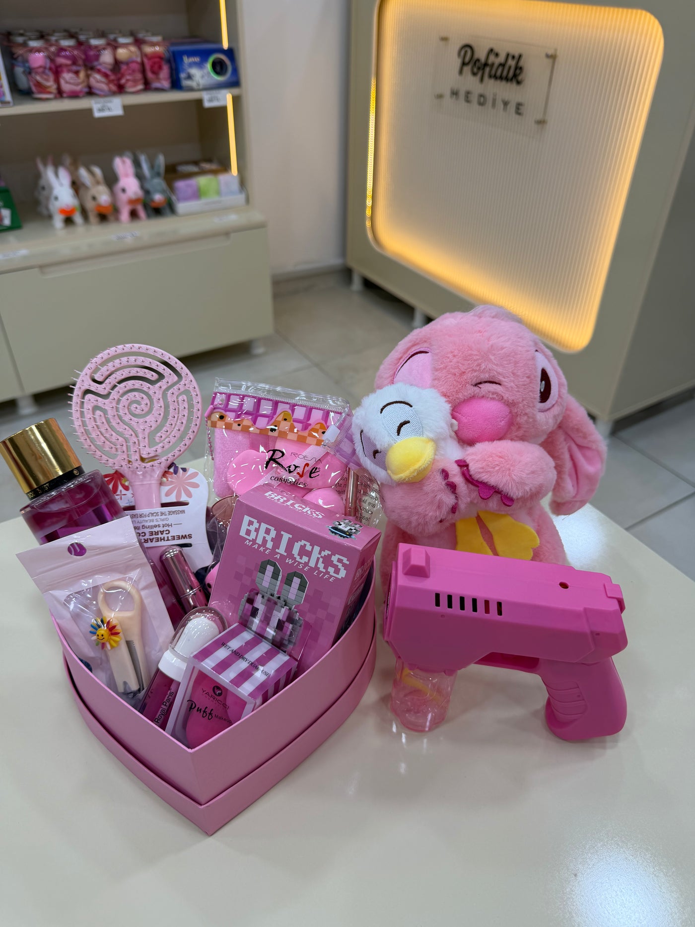 Pembe Düşler – Angel Peluşlu & Pembe Köpük Tabancalı Özel Hediye Seti Pofidik Hediye