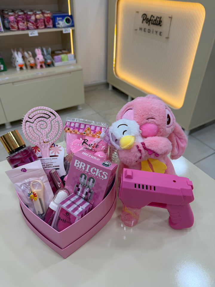 Pembe Düşler – Angel Peluşlu & Pembe Köpük Tabancalı Özel Hediye Seti Pofidik Hediye