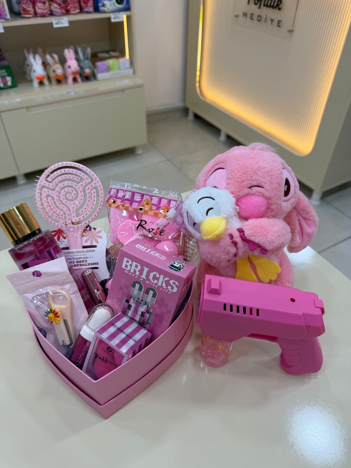 Pembe Düşler – Angel Peluşlu & Pembe Köpük Tabancalı Özel Hediye Seti Pofidik Hediye