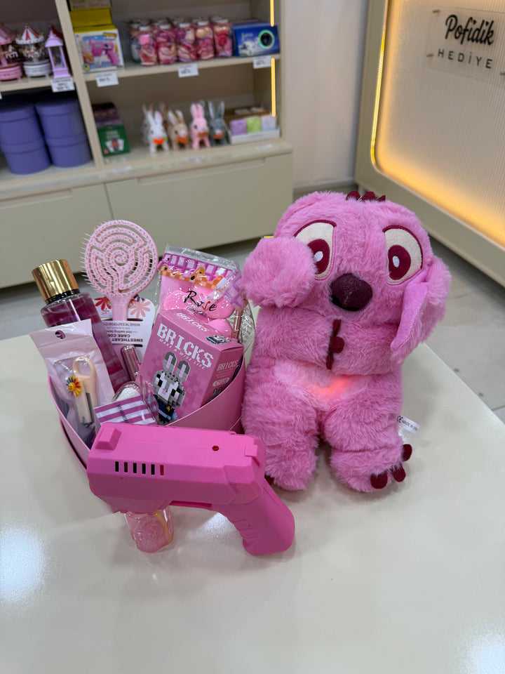 Pembe Masal – Büyük Boy Angel Peluşlu & Köpük Tabancalı Hediye Seti Pofidik Hediye